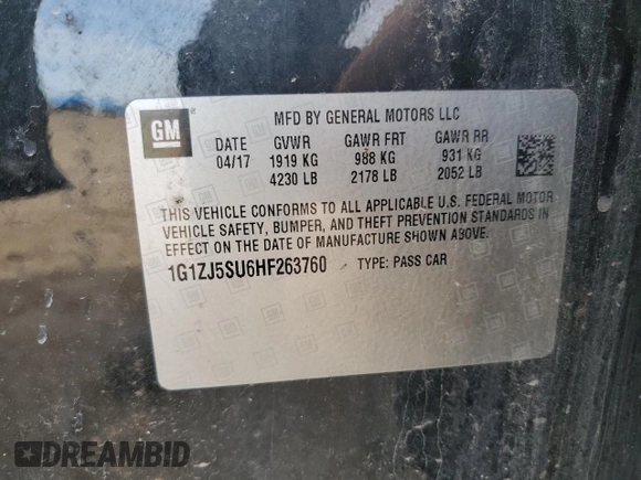 2017 Chevrolet Malibu Hybrid with VIN 1G1ZJ5SU6HF263760, listed as a Copart auction lot 48874415 with 119,880 mi miles and Clean Title. Bid and sale history available at DreamBid. Image 13.