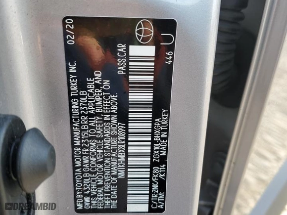 2020 Toyota C-HR LE with VIN NMTKHMBX8LR108997, listed as a Copart auction lot 49953535 with 113,114 mi miles and Salvage Title. Bid and sale history available at carsss.com. Image 14.