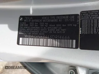 2003 BMW 7 Series 745Li with VIN WBAGN63443DR14666, listed as a IAAI auction lot 42088916 with 164,846 mi miles and . Bid and sale history available at DreamBid. Image 9.