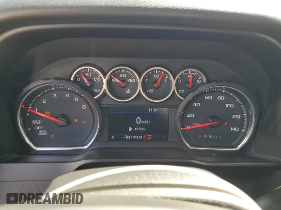 2020 Chevrolet Silverado 1500 LT with VIN 3GCUYDET0LG244803, listed as a Copart auction lot 53461845 with 110,828 mi miles and Salvage Title. Bid and sale history available at DreamBid. Image 9.