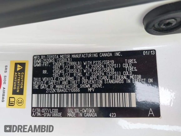 2013 Lexus RX 350 z VIN 2T2ZK1BA4DC110666, wystawiony jako IAAI lot #38939764 z przebiegiem 78 178 mil mil oraz . Historia ofert i sprzedaży dostępna na DreamBid. Obrazek 9.
