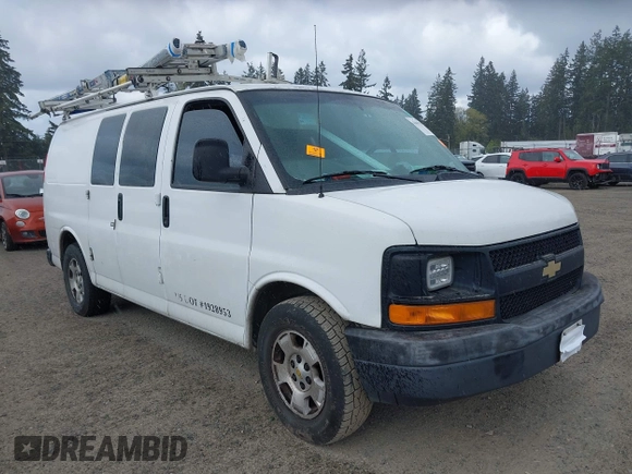 2013 Chevrolet Express Cargo Van with VIN 1GCSGAFX0D1111985, listed as a IAAI auction lot 42065556 with 243,671 mi miles. Bid and sale history available at carsss.com. Image 1.