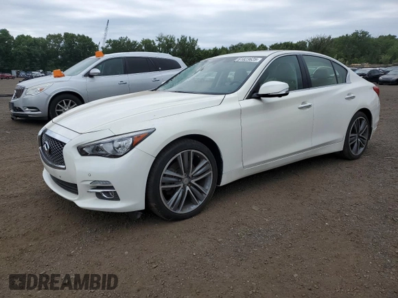 2014 Infiniti Q50 Premium with VIN JN1BV7AR1EM681496, listed as a Copart auction lot 61823625 with 53,261 mi miles and Salvage title. Bid and sale history available at DreamBid. Image 1.