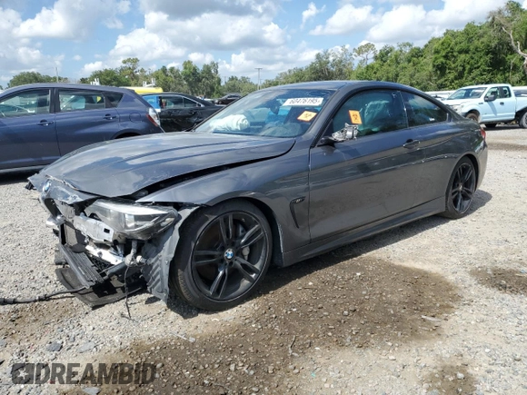 2018 BMW 4 Series 440i xDrive z VIN WBA4W9C57JAC99283, wystawiony jako Copart lot #60476195 z przebiegiem Nie podano mil oraz Czysty tytuł • Clean title. Historia ofert i sprzedaży dostępna na DreamBid. Obrazek 1.