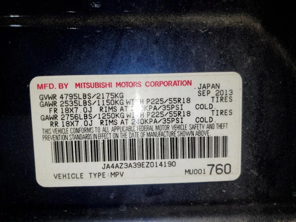 2014 Mitsubishi Outlander SE z VIN JA4AZ3A39EZ014190, wystawiony jako Copart lot #56565395 z przebiegiem 255 420 mil mil oraz Nie do naprawy • Non repairable. Historia ofert i sprzedaży dostępna na DreamBid. Obrazek 14.
