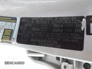 2015 Kia Forte LX with VIN KNAFK4A69F5437163, listed as a IAAI auction lot 42014912 with 220,953 mi miles and . Bid and sale history available at carsss.com. Image 9.