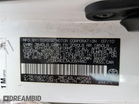 2010 Toyota Corolla z VIN JTDBU4EE3AJ069480, wystawiony jako Copart lot #86174274 z przebiegiem 213 559 mil mil oraz Szkoda całkowita • Salvage title. Historia ofert i sprzedaży dostępna na DreamBid. Obrazek 13.
