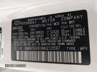 2021 Hyundai Palisade Limited z VIN KM8R5DHEXMU210597, wystawiony jako IAAI lot #41869656 z przebiegiem 56 874 mil mil oraz . Historia ofert i sprzedaży dostępna na DreamBid. Obrazek 9.