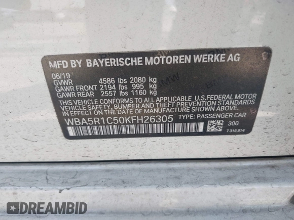 2019 BMW 3 Series 330i with VIN WBA5R1C50KFH26305, listed as a IAAI auction lot 41965645 with 71,150 mi miles and . Bid and sale history available at DreamBid. Image 9.