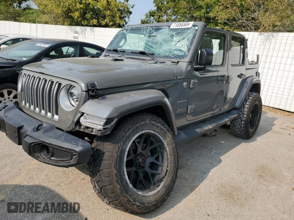 2020 Jeep Wrangler Unlimited Sahara with VIN 1C4HJXEM2LW337002, listed as a Copart auction lot 71056504 with 0 mi miles and Salvage Title. Bid and sale history available at carsss.com. Image 1.