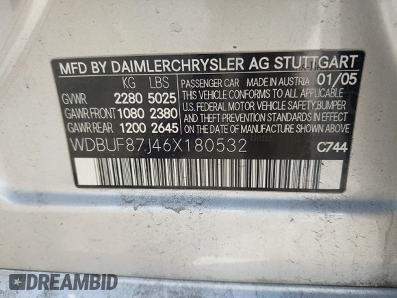 2006 Mercedes-Benz E 350 with VIN WDBUF87J46X180532, listed as a IAAI auction lot 42135112 with 115,395 mi miles and . Bid and sale history available at carsss.com. Image 9.