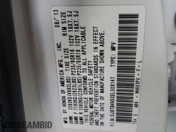 2014 Acura RDX Technology с VIN 5J8TB4H5XEL009147, выставлен на аукционе Copart как лот 58204925 с пробегом 146 418 миль миль и Списание • Salvage title. История ставок и продаж доступна на DreamBid. Изображение 14.