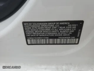 2021 Volkswagen Passat 2.0T SE with VIN 1VWSA7A34MC012368, listed as a Copart auction lot 81238444 with 74,610 mi miles and Salvage Title. Bid and sale history available at carsss.com. Image 14.