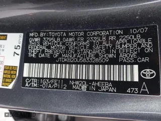 2008 Toyota Prius with VIN JTDKB20U583328509, listed as a IAAI auction lot 41909885 with 307,195 mi miles. Bid and sale history available at carsss.com. Image 9.