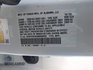 2021 Honda Pilot Special Edition with VIN 5FNYF6H2XMB030592, listed as a IAAI auction lot 41479543 with 16,433 mi miles and . Bid and sale history available at DreamBid. Image 9.