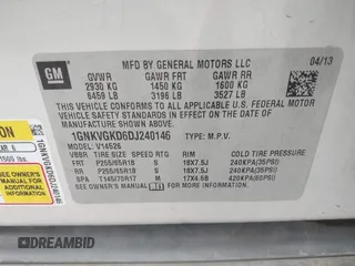 2013 Chevrolet Traverse LT with VIN 1GNKVGKD6DJ240146, listed as a IAAI auction lot 41665024 with 118,648 mi miles and . Bid and sale history available at DreamBid. Image 9.