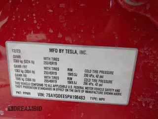 2023 Tesla Model Y Long Range with VIN 7SAYGDEE5PA198483, listed as a IAAI auction lot 41433952 with 24,753 mi miles and . Bid and sale history available at DreamBid. Image 9.