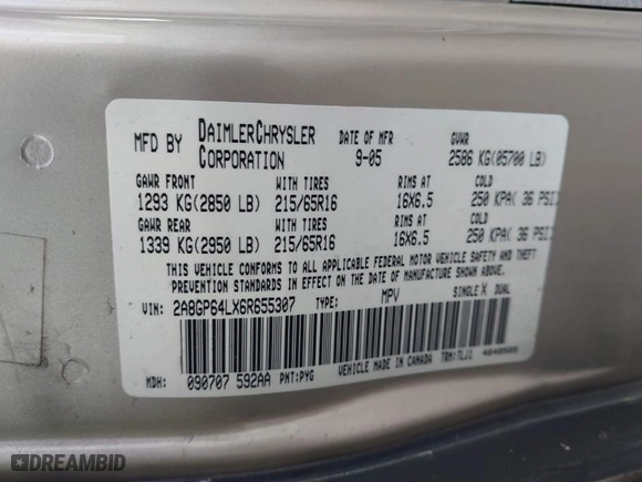 2006 Chrysler Town & Country LWB Limited with VIN 2A8GP64LX6R655307, listed as a IAAI auction lot 41953475 with 260,833 mi miles. Bid and sale history available at carsss.com. Image 9.