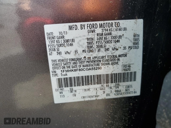 2012 Ford Explorer Limited z VIN 1FMHK8F80CGA55290, wystawiony jako Copart lot #60537175 z przebiegiem 152 462 mil mil oraz Czysty tytuł • Clean title. Historia ofert i sprzedaży dostępna na DreamBid. Obrazek 13.