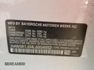 2020 BMW 3 Series 330i with VIN 3MW5R1J04L8B04952, listed as a Copart auction lot 51504575 with 0 mi miles and Non Repairable. Bid and sale history available at carsss.com. Image 14.