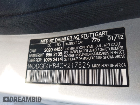 2012 Mercedes-Benz C-Class C 250 Sport with VIN WDDGF4HB4CR217826, listed as a IAAI auction lot 42081024 with 162,127 mi miles. Bid and sale history available at carsss.com. Image 9.