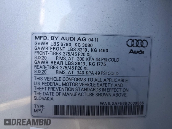 2011 Audi Q7 Premium Plus z VIN WA1LGAFE6BD009566, wystawiony jako Copart lot #46506925 z przebiegiem 121 896 mil mil oraz Szkoda całkowita • Salvage title. Historia ofert i sprzedaży dostępna na DreamBid. Obrazek 13.