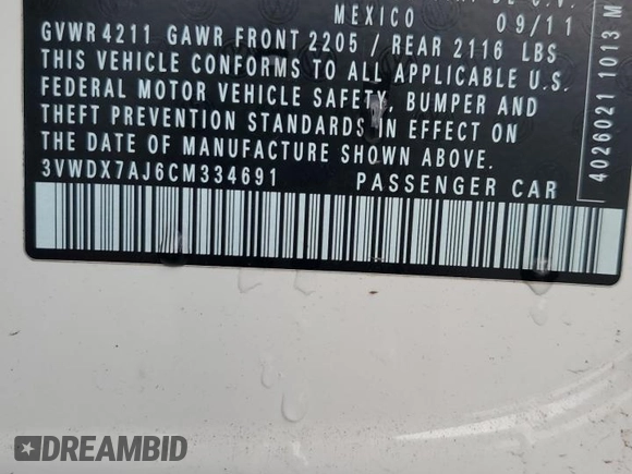 2012 Volkswagen Jetta SE с VIN 3VWDX7AJ6CM334691, выставлен на аукционе Copart как лот 48074335 с пробегом 105 314 миль миль и Списание • Salvage title. История ставок и продаж доступна на DreamBid. Изображение 12.