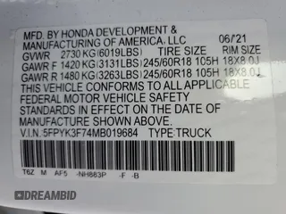 2021 Honda Ridgeline RTL-E with VIN 5FPYK3F74MB019684, listed as a Copart auction lot 42140235 with 31,223 mi miles and Salvage title. Bid and sale history available at DreamBid. Image 12.