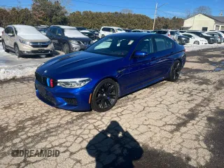 2019 BMW M5 with VIN WBSJF0C55KB447658, listed as a Copart auction lot 46327825 with 90,216 mi miles and Clean Title. Bid and sale history available at carsss.com. Image 1.
