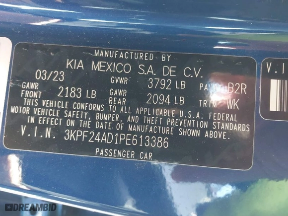 2023 Kia Forte LXS with VIN 3KPF24AD1PE613386, listed as a IAAI auction lot 41264666 with 26,228 mi miles. Bid and sale history available at carsss.com. Image 9.