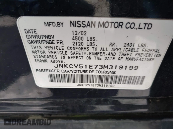 2003 Infiniti G35 z VIN JNKCV51E73M319199, wystawiony jako IAAI lot #41953183 z przebiegiem 182 240 mil mil oraz . Historia ofert i sprzedaży dostępna na DreamBid. Obrazek 9.
