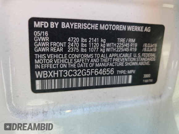 2016 BMW X1 xDrive28i z VIN WBXHT3C32G5F64656, wystawiony jako Copart lot #56031285 z przebiegiem 67 718 mil mil oraz Czysty tytuł • Clean title. Historia ofert i sprzedaży dostępna na DreamBid. Obrazek 13.