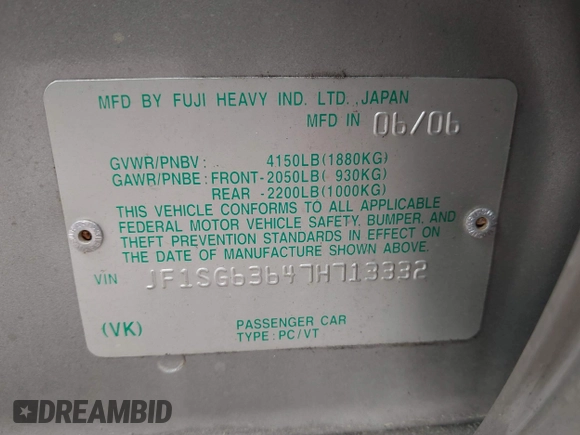 2007 Subaru Forester X с VIN JF1SG63647H713332, выставлен на аукционе IAAI как лот 42284419 с пробегом 60 372 миль миль и . История ставок и продаж доступна на DreamBid. Изображение 9.