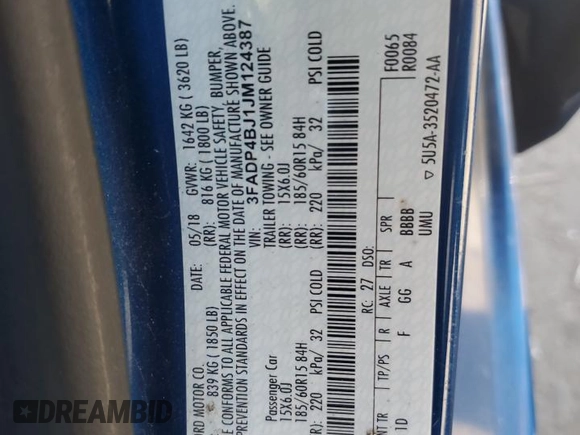 2018 Ford Fiesta SE with VIN 3FADP4BJ1JM124387, listed as a Copart auction lot 48680265 with 118,726 mi miles and Clean Title. Bid and sale history available at DreamBid. Image 12.