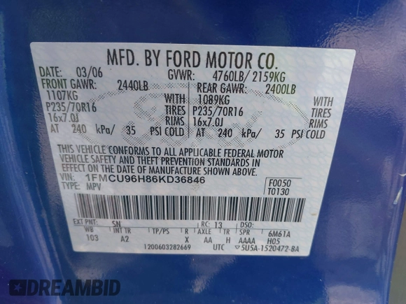2006 Ford Escape Hybrid with VIN 1FMCU96H86KD36846, listed as a IAAI auction lot 41407961 with 167,243 mi miles and . Bid and sale history available at DreamBid. Image 9.