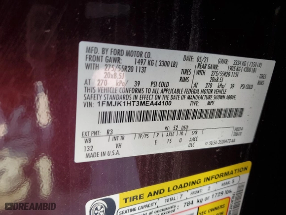 2021 Ford Expedition Max XLT with VIN 1FMJK1HT3MEA44100, listed as a Copart auction lot 43753625 with NaN miles and Salvage Title. Bid and sale history available at carsss.com. Image 13.