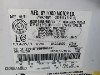 2011 Ford F-150 XLT with VIN 1FTFW1ET5BFB86491, listed as a Copart auction lot 51230135 with 198,358 mi miles and Salvage Title. Bid and sale history available at carsss.com. Image 12.