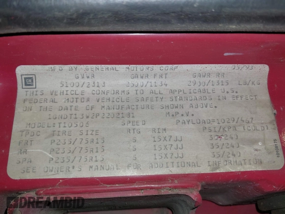 1993 Chevrolet Blazer z VIN 1GNDT13W2P2202181, wystawiony jako IAAI lot #42563244 z przebiegiem 143 439 mil mil oraz . Historia ofert i sprzedaży dostępna na DreamBid. Obrazek 9.