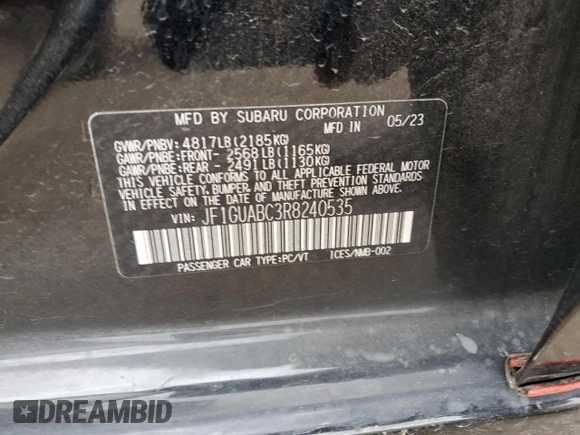 2024 Subaru Impreza with VIN JF1GUABC3R8240535, listed as a Copart auction lot 78650734 with 26,321 mi miles and Salvage Title. Bid and sale history available at carsss.com. Image 12.