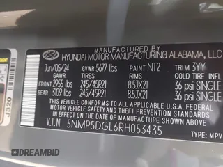 2024 Hyundai Santa Fe Calligraphy with VIN 5NMP5DGL6RH053435, listed as a IAAI auction lot 42789004 with 15,643 mi miles and . Bid and sale history available at DreamBid. Image 9.