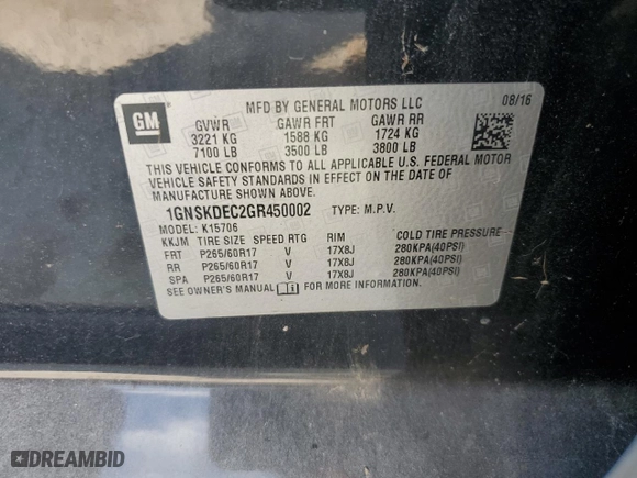 2016 Chevrolet Tahoe Commercial with VIN 1GNSKDEC2GR450002, listed as a Copart auction lot 69375104 with 0 mi miles and Clean Title. Bid and sale history available at carsss.com. Image 13.