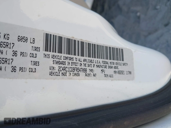 2015 Chrysler Town & Country Touring L with VIN 2C4RC1CG9FR547098, listed as a IAAI auction lot 42135624 with 61,364 mi miles and . Bid and sale history available at DreamBid. Image 9.