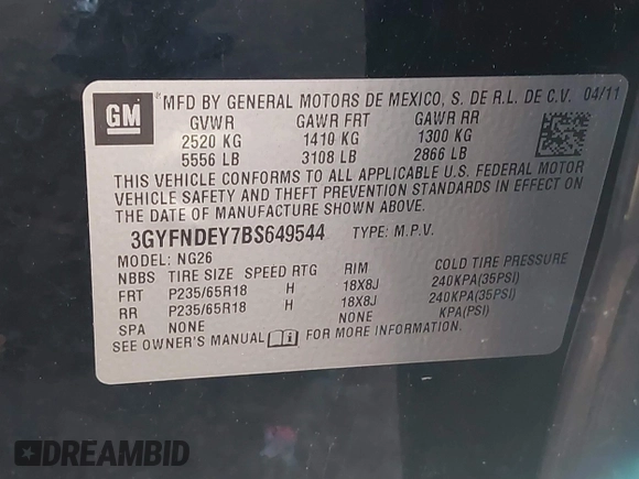 2011 Cadillac SRX Luxury Collection with VIN 3GYFNDEY7BS649544, listed as a IAAI auction lot 41714267 with 145,983 mi miles. Bid and sale history available at carsss.com. Image 9.