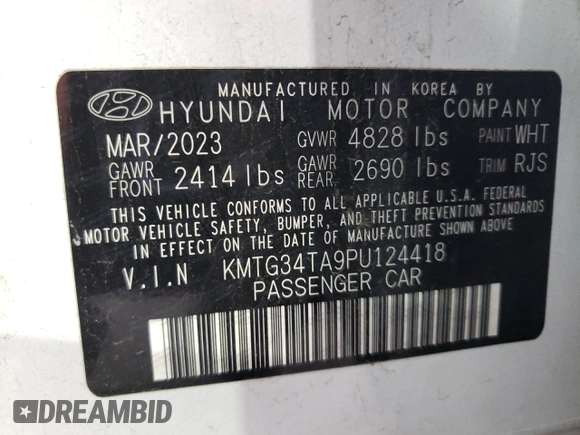 2023 Genesis G70 2.0T with VIN KMTG34TA9PU124418, listed as a Copart auction lot 60632694 with 23,798 mi miles and Salvage Title. Bid and sale history available at DreamBid. Image 13.