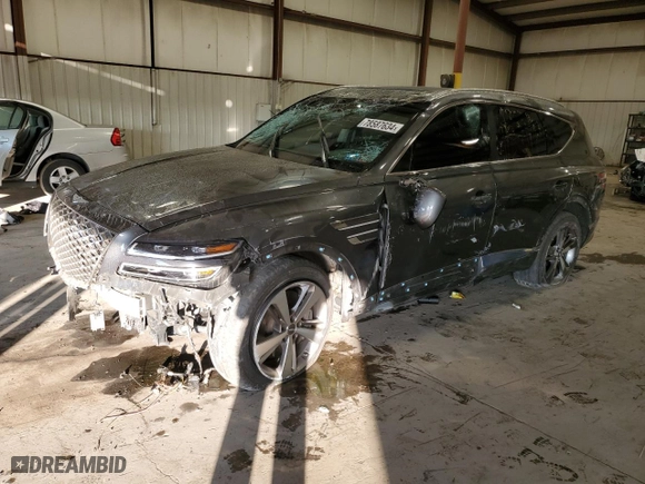 2021 Genesis GV80 Advanced + with VIN KMUHCESC9MU034710, listed as a Copart auction lot 78587634 with 81,091 mi miles and Salvage Title. Bid and sale history available at carsss.com. Image 1.