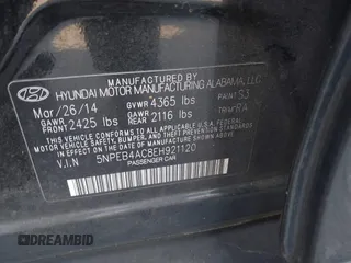 2014 Hyundai Sonata GLS with VIN 5NPEB4AC8EH921120, listed as a IAAI auction lot 41891370 with 187,931 mi miles and . Bid and sale history available at carsss.com. Image 9.
