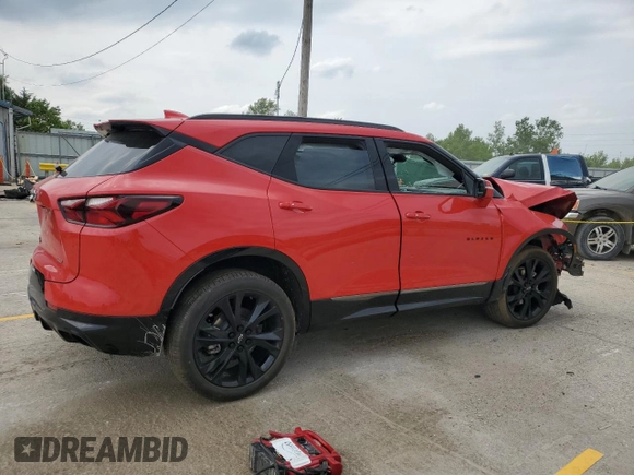 2021 Chevrolet Blazer RS z VIN 3GNKBKRS5MS500535, wystawiony jako Copart lot #59502815 z przebiegiem Nie podano mil oraz Szkoda całkowita • Salvage title. Historia ofert i sprzedaży dostępna na DreamBid. Obrazek 3.