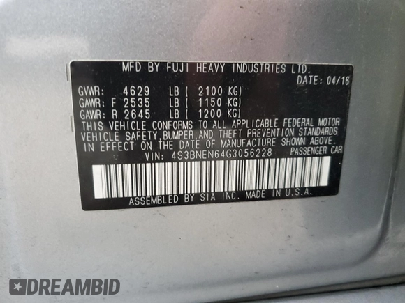 2016 Subaru Legacy 3.6R Limited with VIN 4S3BNEN64G3056228, listed as a Copart auction lot 72258094 with 108,422 mi miles and Salvage Title. Bid and sale history available at carsss.com. Image 12.