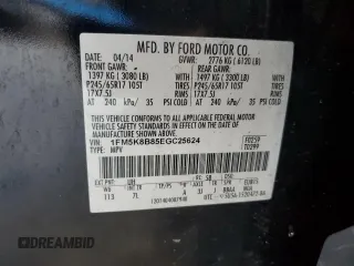 2014 Ford Explorer with VIN 1FM5K8B85EGC25624, listed as a Copart auction lot 45692225 with 196,535 mi miles and Salvage Title. Bid and sale history available at carsss.com. Image 13.