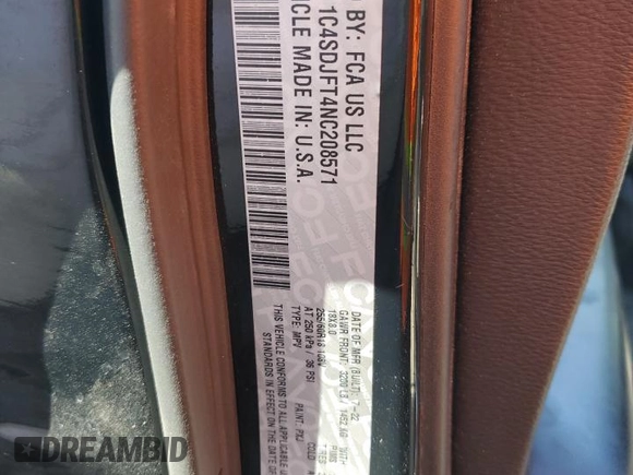 2022 Dodge Durango Pursuit with VIN 1C4SDJFT4NC208571, listed as a Copart auction lot 49155755 with 55,228 mi miles and Salvage title. Bid and sale history available at DreamBid. Image 13.